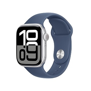 apple watch series 10 gps  cellular 42 mm smartwatch with silver aluminium case with denim sport band- ml fitness tracker ecg app always-on retina display water resistant
