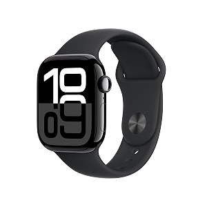 apple watch series 10 gps  cellular 42 mm smartwatch with jet black aluminium case with black sport band- ml fitness tracker ecg app always-on retina display water resistant