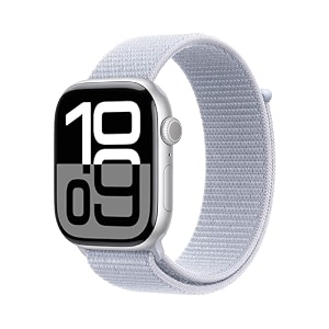 apple watch series 10 gps  cellular 46 mm smartwatch with silver aluminium case with blue cloud sport loop fitness tracker ecg app always-on retina display carbon neutral
