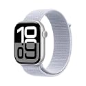 Apple Watch Series 10 [GPS + Cellular 46 mm] Smartwatch with Silver Aluminium Case with Blue Cloud Sport Loop. Fitness Tracker, ECG App, Always-On Retina Display, Carbon Neutral