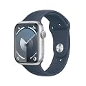 Apple Watch Series 9 [GPS 45mm] Silver Aluminum Case with Storm Blue Sport Band S/M (Renewed)
