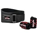 APRODO Fitness Combo Weight Lifting Belt Back Support 4.5 Inch Wide with Extra Premium Wrist Support 1 Pair for Men and Women (BLACK RED COMBO, Small 28'' - 32'')