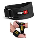 APRODO Fitness Combo Weight Lifting Belt Back Support 4.5 Inch Wide with Extra Premium Wrist Support 1 Pair for Men and Women (BLACK YELLOW COMBO, Small 28'' - 32'')