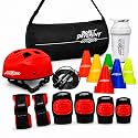APRODO Multicolor Kids Skating Safety Kit with Helmet, Knee Elbow & Wrist Guards, Skipping Rope, 6 Training Cones, Water Bottle & Carry Bag, Protective Gear Set for Skating, Cycling & Outdoor Sports
