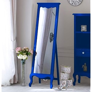 aprodz solid wood full length floor mirror for bedroom living room dressing area freestanding large rectangular standing wooden mirror with elegant carved frame modern home decor blue