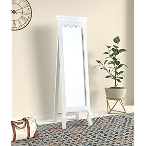 aprodz solid wood full length floor mirror for bedroom living room dressing area freestanding large rectangular standing wooden mirror with elegant carved frame modern home decorwhite