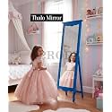 APRODZ Solid Wood Full Length Floor Mirror for Bedroom Living Room Dressing Area Freestanding Large Rectangular Standing Wooden Mirror with Elegant Carved Frame Modern Home Decor (Blue)