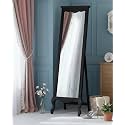 APRODZ Solid Wood Full Length Floor Mirror for Bedroom Living Room Dressing Area Freestanding Large Rectangular Standing Wooden Mirror with Elegant Carved Frame Modern Home Decor(Black)