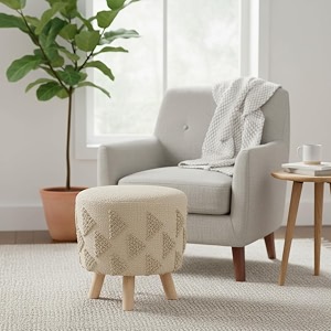 aprodz ottoman stool for living room  upholstered velvet pouffe with foam cushioned seat  printed foot rest stool for sitting  modern muddha stool for bedroom home dcor amp office cream set of 1