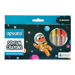 apsara soyfun crayons - 12 shades  hexagonal shape for easy grip  vivid amp bright colours  non-toxic amp child friendly  for 1-4 year old kids  12 shades in each pack - multicolor