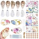 APUDWN 16 Set DIY Natural Oyster Shell Decoupage Crafts Kit Wildflower Butterfly Style 4-5" Large Drilled Shells with Napkins Paints Brushes for Rustic Cottagecore Art Hanging Ornament Making Gifts