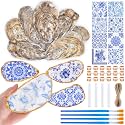 APUDWN 16 Set DIY Oyster Shells for Crafts 4-5 Inch Natural Flat Oyster Shell Kits with Holes Drilled Includes Chinoiserie Floral Decoupage Napkins Paints Twine Brushs for DIY Arts Hanging Ornaments