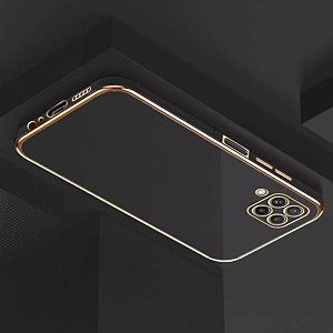 apurb store for samsung galaxy a22 4g plating square gold frame phone case luxury soft silicone back cover for samsung galaxy a22 4g black