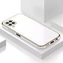 Apurb Store for Samsung Galaxy A22 4G Plating Square Gold Frame Phone Case Luxury Soft Silicone Back Cover (for Samsung Galaxy A22 4G, White)