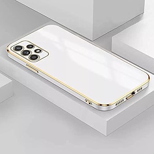 apurb store for samsung galaxy a52 plating square gold frame phone case luxury soft silicone back cover for samsung galaxy a52 white
