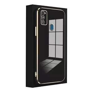 apurb store for samsung galaxy m31 plating square gold frame phone case luxury soft silicone back cover for samsung galaxy m31 black