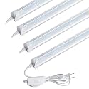 AQIQUUT Led Shop Light, Led Garage Light,2FT 25W 6500K Daylight 3200LM Linkable Clear Cover Integrated V-Shape for Shop Under Cabinet Office General Lighting,Cool White(4-Pack)