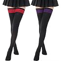 AQOKKA Extra Long Thigh High Socks for Women Striped Long Stockings