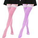 AQOKKA Extra Long Thigh High Socks for Women Striped Long Stockings