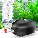 AQQA Aquarium Air Pump Whisper Oxygen Aerator Powerful Fish Tank Air Pump Dual Outlets Adjustable Airflow Bubblers with Air Stone Tubes Check Valves (8W for Up to 160Gal Tank)