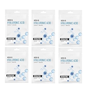 aqua amp hyaluronic acid hydrating sheet mask serum-infused sheet mask  for long lasting hydration and nourishment pack of 6