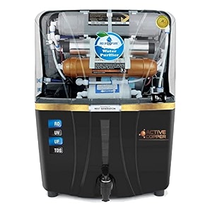 aqua d pure copper  mineral rouvuf 10 to 12 liter ro  uv  tds adjuster water purifier with copper charge technology black best for home and office