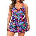 Aqua Eve Plus Size Tummy Control Swimdress, Two piece Tankini with Shorts