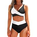 Aqua Eve Women High Waisted Bikini Twist Front Swimsuits Lace up Bikini Tops Ruched Push up 2 Piece Bathing Suits