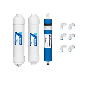 aqua fresh inline filter set with 80 gpd ro membrane sediment  carbon cartridge amp connectors  complete ro service kit for pure amp healthy water combo no16 cu-m-se white