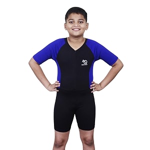 aqua holic swimming kit with 1 printed swimming half suit costume  with 1 anti fog swimming goggles swimming cap1 nose clip 2 ear plugs1 swimming ringtube for boys multicolour