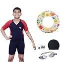 Aqua Holic Swimming Kit with 1 Printed Swimming Half Suit| Costume | with 1 Anti Fog Swimming Goggles, Swimming Cap,1 Nose Clip, 2 Ear Plugs,1 Swimming Ring(Tube) for Boys Multicolour