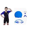 Aqua Holic Swimming Kit with 1 Printed Swimming Half Suit| Costume | with 1 Anti Fog Swimming Goggles, Swimming Cap,1 Nose Clip, 2 Ear Plugs,1 Swimming Ring(Tube) for Boys Multicolour