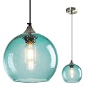 Aqua Pendant Lights Kitchen Island 1 Pack, 7.87 in Seeded Glass Globe