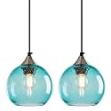 Aqua Pendant Lights Kitchen Island 2 Pack, 5.9 in Seeded Glass Globe