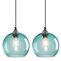 Aqua Pendant Lights Kitchen Island 2 Pack, 7.87 in Seeded Glass Globe