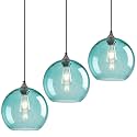 Aqua Pendant Lights Kitchen Island 3 Pack, 9.84 in Seeded Glass Globe