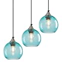 Aqua Pendant Lights Kitchen Island 3 Pack, 5.9 in Seeded Glass Globe