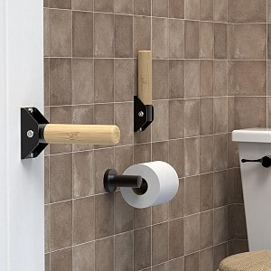 2-pack jamb mount flip up bamboo grab bar for stability doorway balance assist folding handle mobility aids for seniors and disabled persons 300lbs support matte black