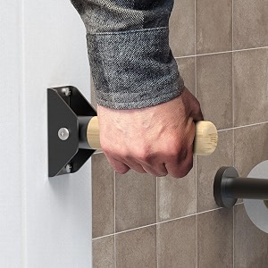 jamb mount flip up bamboo grab bar for stability doorway balance assist folding handle mobility aids for seniors and disabled persons 300lbs support matte black
