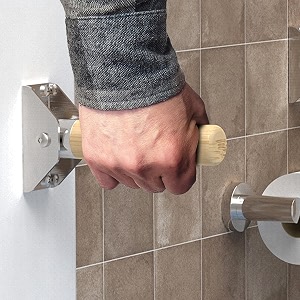 jamb mount flip up grab bar bamboo for stability doorway balance assist folding handle mobility aids for seniors and disabled persons 300lbs support brushed nickel