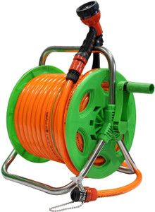 aquahose garden hose reel with spray gun  sized-125mm  length-20mtr 66 ft  for washing  cleaning  isi certified hose pipe