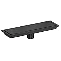 Black 12 x 4 Inches Tile Insert Floor Drain, 304 Stainless Steel Shower Channel, Waste Water Concealed Cockroach Trap 30 Cm (Center Hole)