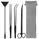 Aquarium Aquascape Tools Kit, 4 in 1 Anti-Rust Aquatic Plant Aquascaping Tool Stainless Steel Black Tweezers Scissors Spatula for Aquarium Tank Clean Fish Tank Aquascape Tools Sets (Black)