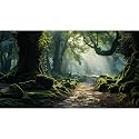 Aquarium Background Ancient Misty Morning Forest Terrarium Backdrop Lush Moss with Forest Path Jungle Style Scene Fish Tank Background Reptile Habitat Backdrop Poster Decor Vinyl 48x24in
