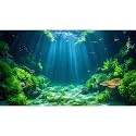 Aquarium Background Aquatic Plants Soft Algae Terrarium Backdrop Underwater World Fish Rock with Moss Sunlight Rays Fish Tank Background Aquarium Wallpaper Poster Decor Vinyl 36x24in