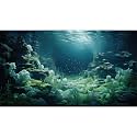 Aquarium Background Underwater Bioluminescent Life Coral Terrarium Backdrop White Coral Lush Moss Fish Tank Background Rock Sunlight Rays Tank Aquarium Wallpaper Poster Vinyl 36x24in