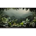 Aquarium Background Rainforest Tropical Leaf Palms Terrarium Backdrop Foggy Forest Mountain Natural Landscape Fish Tank Background Reptile Habitat Backdrop Poster Decor Vinyl 72x24in