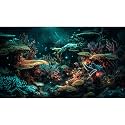 Aquarium Background Colorful Picturesque Coral Reef Terrarium Background Tropical Sea Various Hard Corals Underwater Landscape Fish Tank Backdrop Aquarium Poster Background Vinyl 72x18in