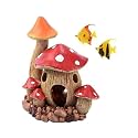 Saim Aquarium Mushroom House – Red Resin Fish Tank Decoration with 2PCS Small Plastic Fish (Random Color), Hideout Cave for Betta, Shrimp, Goldfish, Reptiles – Measures 5.5" L x 3.6" W x 6.3" H