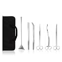 Aquascaping Tools 7 in 1 Kit Aquarium Plant Scissors Tools Set Curved & Waved Scissor Tweezers Spatula Stainless Steel Anti Rust Tools for Fish Tank Cleaning Plant Trimming